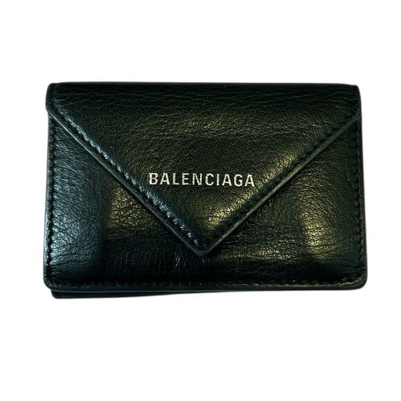 Balenciaga Papier Mini Wallet in Black Leather Trifold - Picture 1 of 15